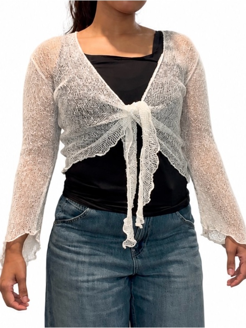 White Sheer Tie-Front Bolero